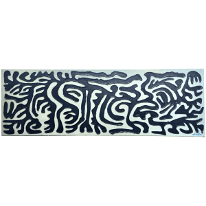 Hudson, a polymer and acrylic painting by Kara Fox, featuring intricate blue details within a monochromatic design, commissioned in 2021.