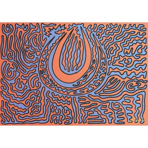 A vibrant abstract painting by Kara Fox, titled "Enigmatic Flame".